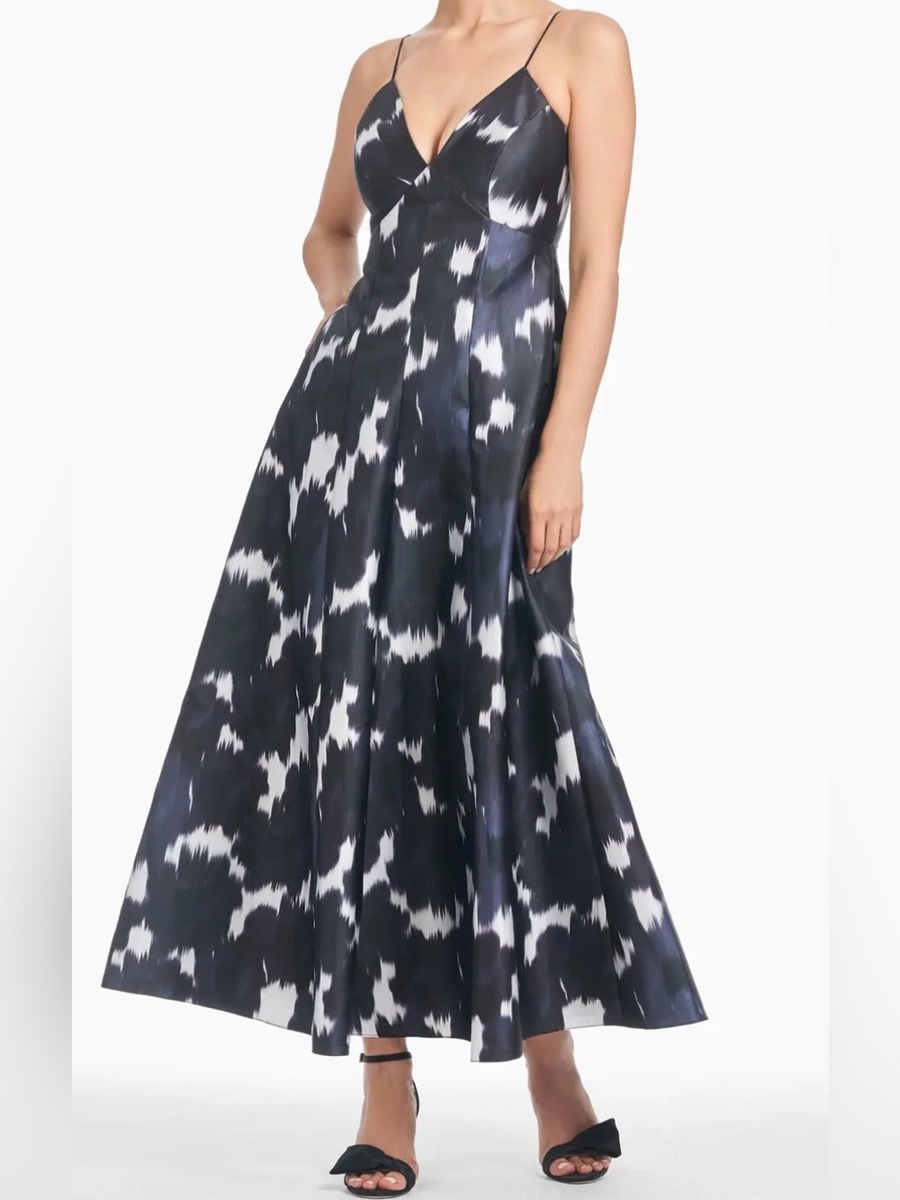Sachin + Babi Black, White and Purple Strapless-Style Print Maxi Dress